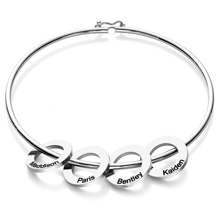 Custom Bangle Bracelet with Heart/Round Pendants Personalized Gift