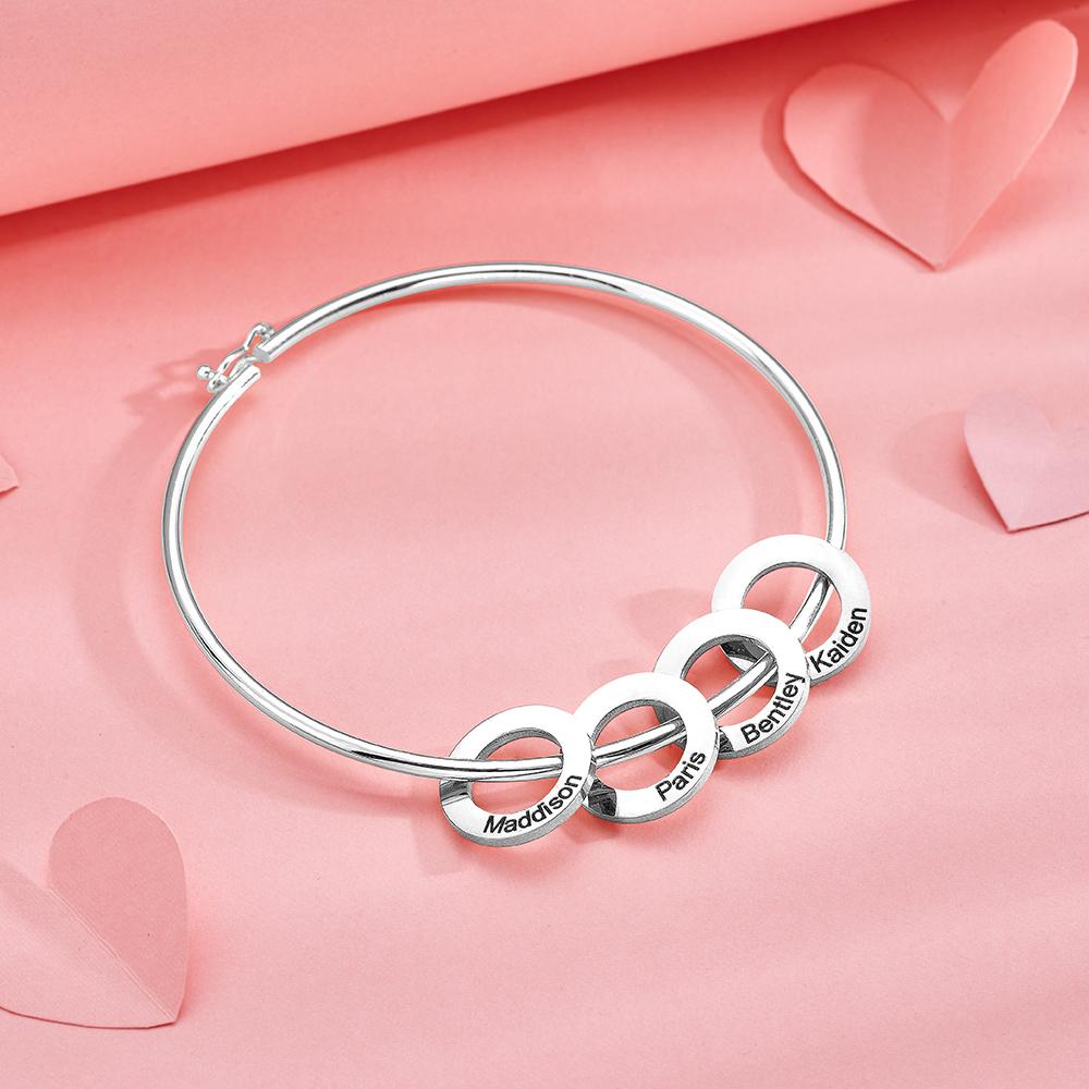 Custom Bangle Bracelet with Heart/Round Pendants Personalized Gift