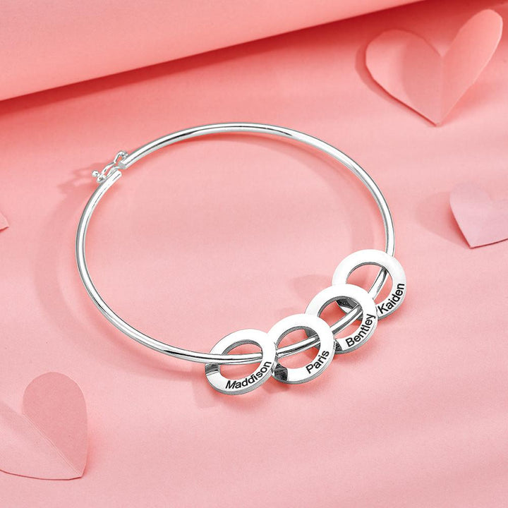 Custom Bangle Bracelet with Heart/Round Pendants Personalized Gift