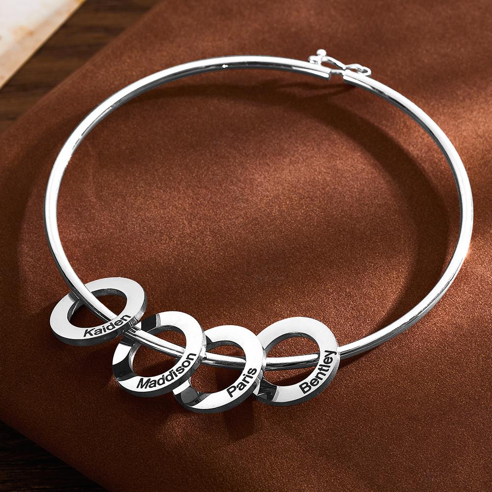 Custom Bangle Bracelet with Heart/Round Pendants Personalized Gift
