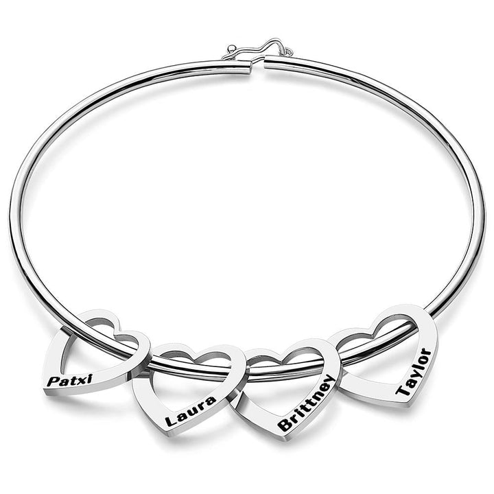 Custom Bangle Bracelet with Heart/Round Pendants Personalized Gift