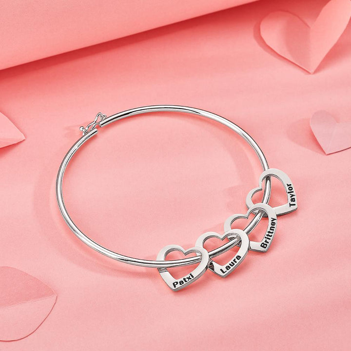 Custom Bangle Bracelet with Heart/Round Pendants Personalized Gift