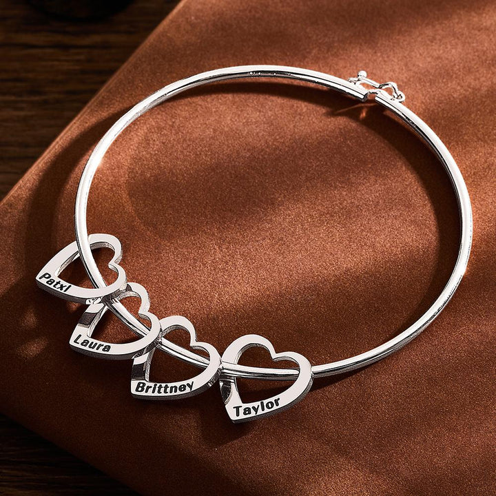 Custom Bangle Bracelet with Heart/Round Pendants Personalized Gift