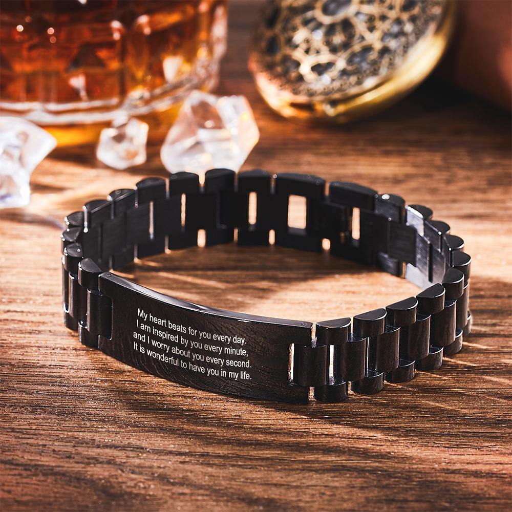 Personalized Engraved Men's Bracelet Black Stainless Steel