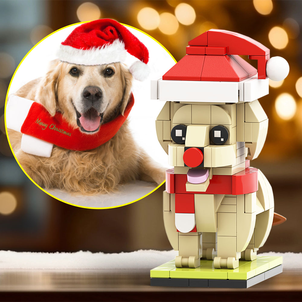 Christmas Golden Retriever Fully Body Puppy Customizable Golden Retriever 1 Dog Photo Custom Brick Figures Small Particle Block Brick