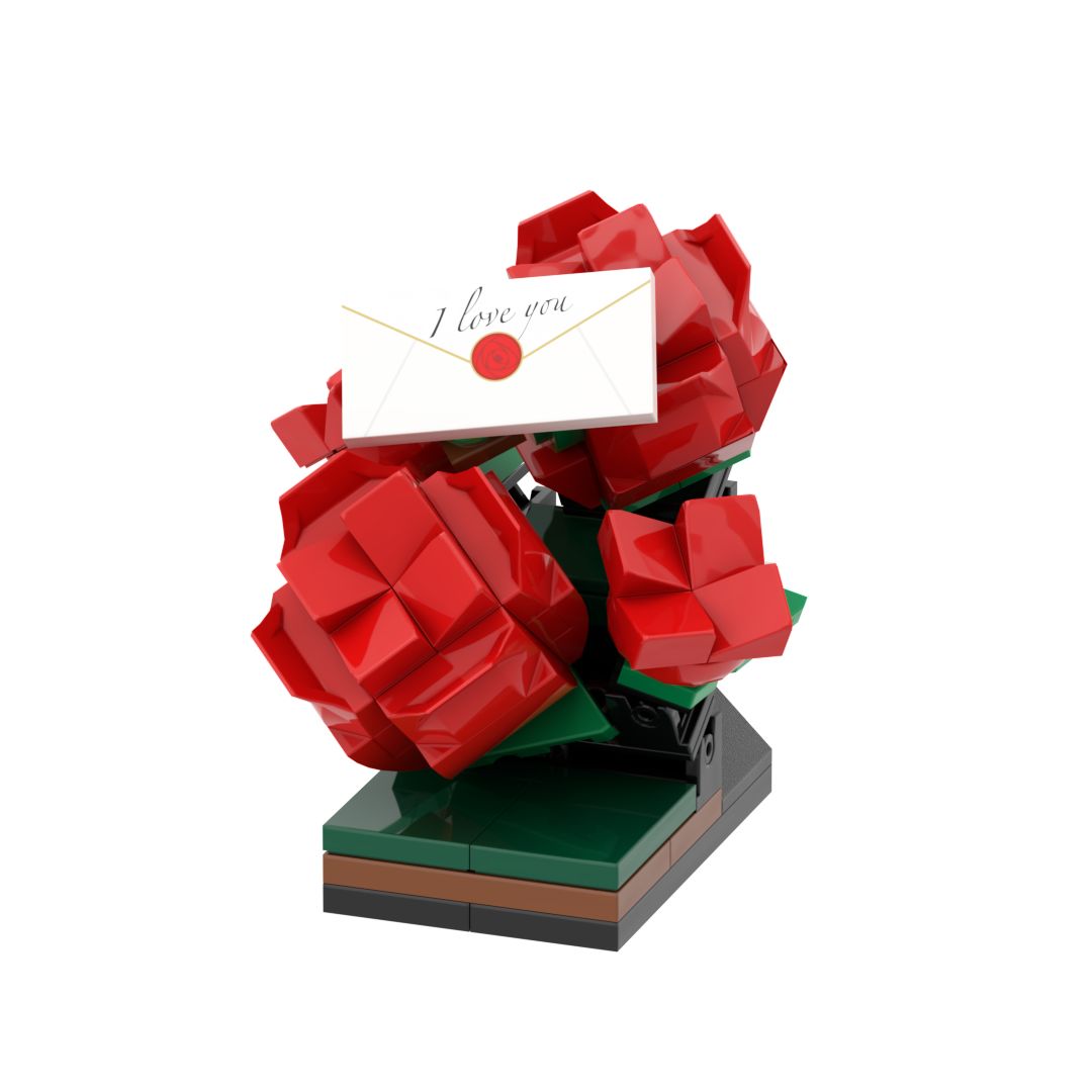 Rose Bush Brick Figure – Blooming Rose Blocks for Home & Desk Decor