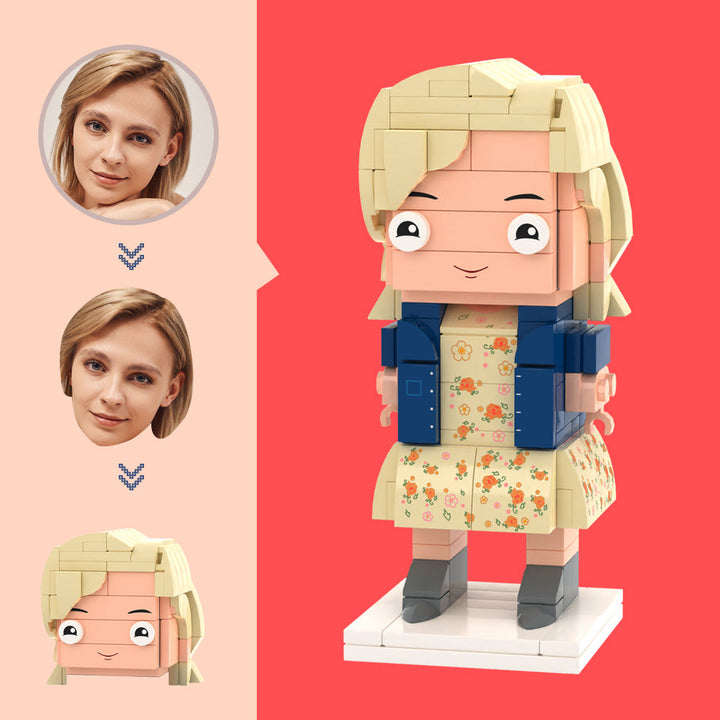 Customized Head Yellow Floral Long Dress Figures Small Particle Block Toy Customizable Brick Art Gifts