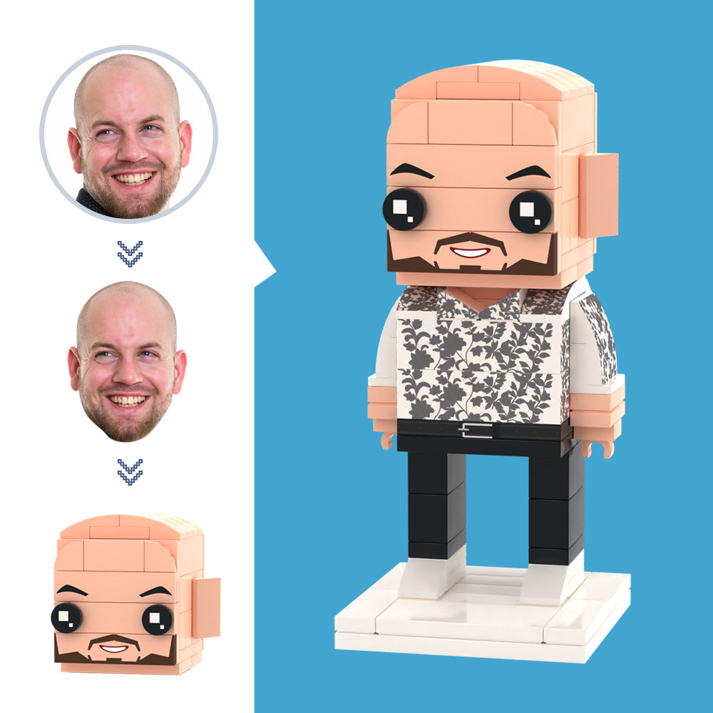 Customized Head Floral Shirt Figures Small Particle Block Toy Customizable Brick Art Gifts
