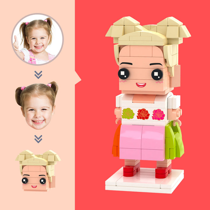 Customized Head Flower Skirt Figures Small Particle Block Toy Customizable Brick Art Gifts for Kids