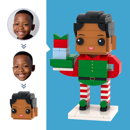 Customized Head Christmas Elf Figures Small Particle Block Toy Customizable Brick Art Gifts