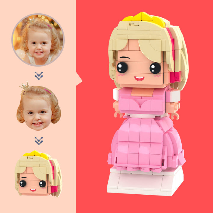 Customized Head Pink Dress Princess Figures Small Particle Block Toy Customizable Brick Art Gifts