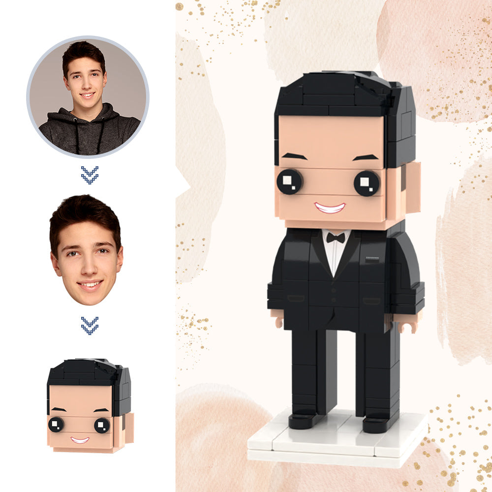 Wedding Gifts Custom Head Brick Figures Black Suit Brick Figures Small Particle Block Toy