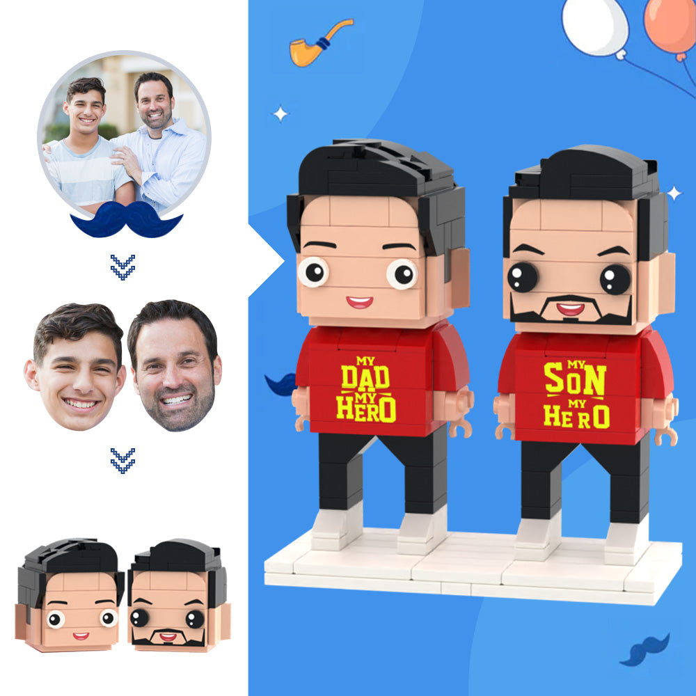 Father's Day Gifts Customizable Head 2 People Custom Brick Figures My Hero Dad and Son Brick Figures
