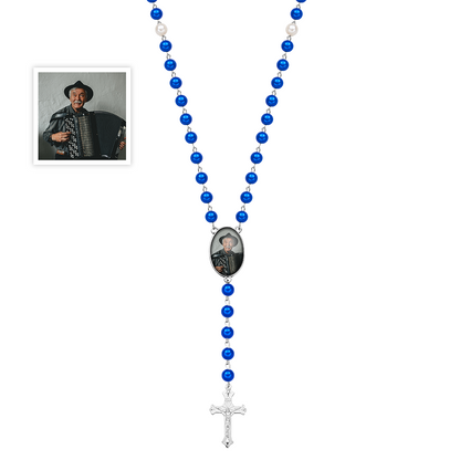 Custom Photo Rosary Beads Cross Necklace – Personalized Memorial Gift for Women