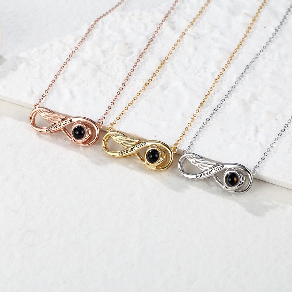 Custom Projection Necklace Engraved Forever Love Infinity Necklace Silver