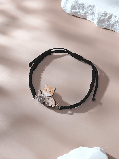 Personalized Pet Portrait Adjustable Braided Bracelet Birthday Gift for Pet Lover