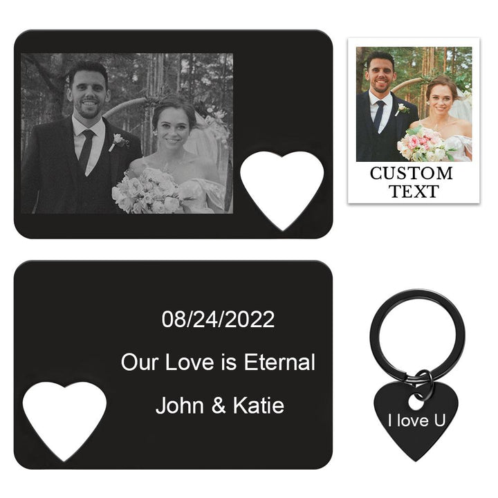 Custom Photo Engraved Wallet Card Keychain Set Creative Couple Gifts