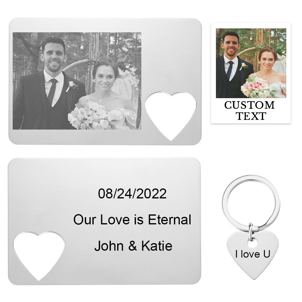 Custom Photo Engraved Wallet Card Keychain Set Creative Couple Gifts
