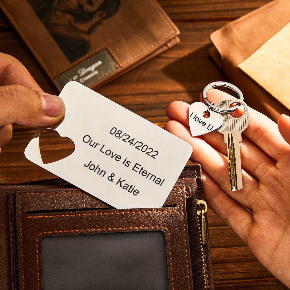 Custom Photo Engraved Wallet Card Keychain Set Creative Couple Gifts