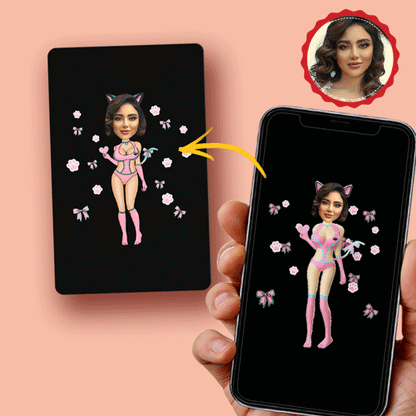 Scannable AR VR Animation 3D Card Virtual Reality Animation AR Graphic Cards Pink Cat Women