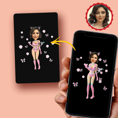Scannable AR VR Animation 3D Card Virtual Reality Animation AR Graphic Cards Pink Cat Women