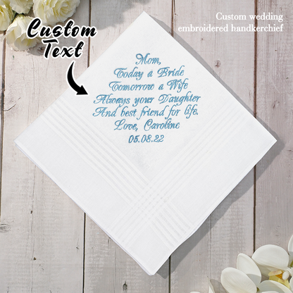 Personalized Wedding Handkerchief Embroidered Hankies Gifts for Mother of the Bride