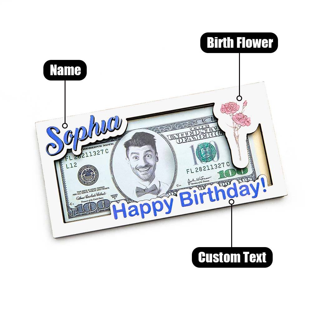 Custom Name & Text Birth Flower Wooden Money Box - Personalized Storage