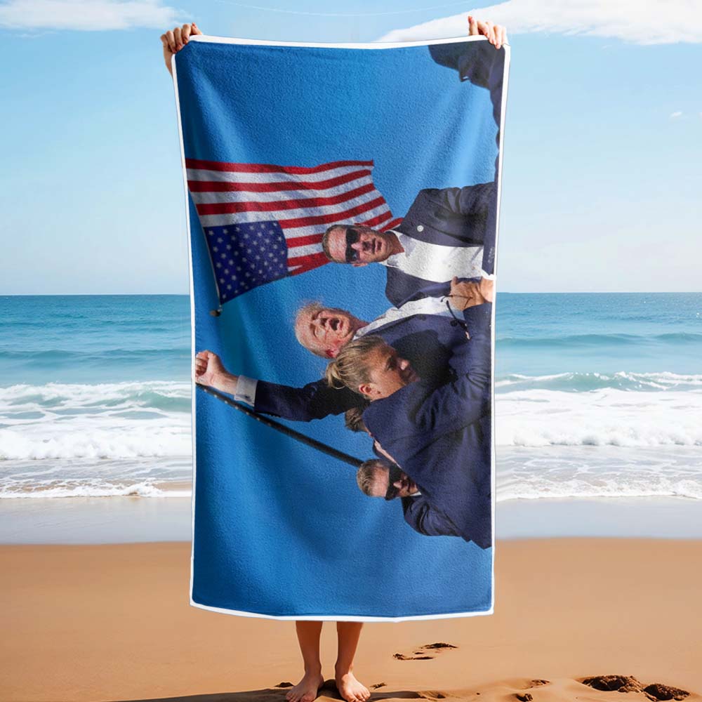 Fight! Trump Shot 2024 Beach Towel – Bold and Memorable Design for Your Summer Adventures