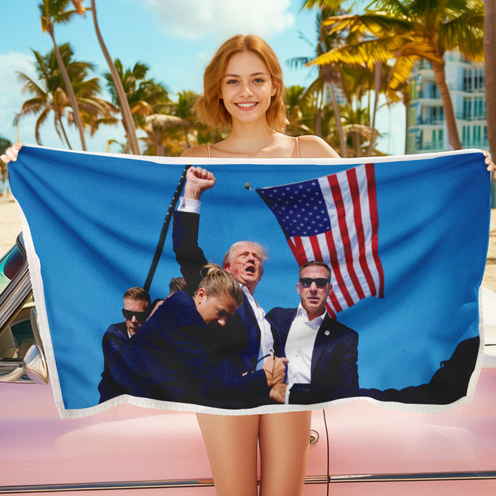 Fight! Trump Shot 2024 Beach Towel – Bold and Memorable Design for Your Summer Adventures