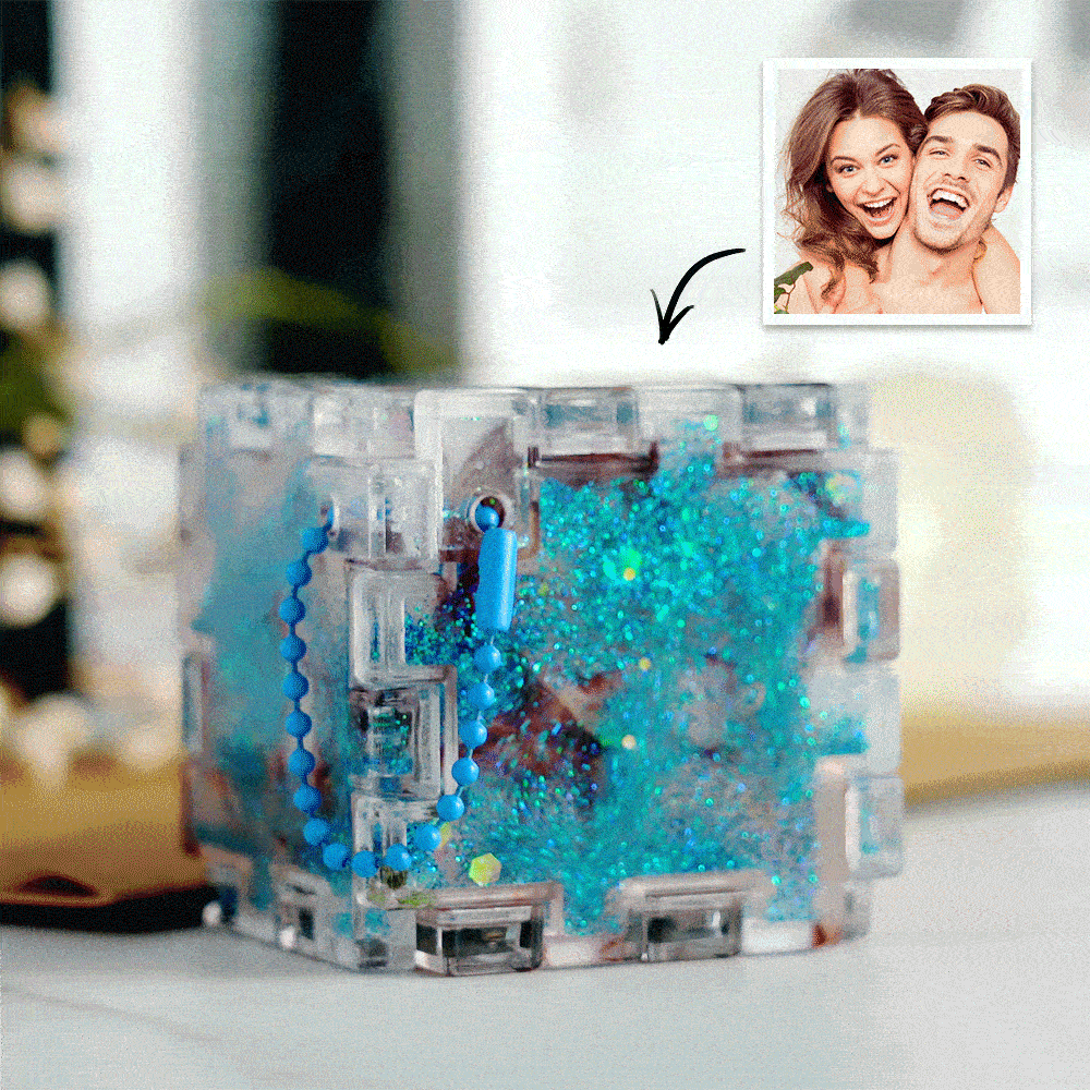 Magic Cube Custom Photo Quicksand Cube Keychain Personalized Photos Keychain Funny Gift