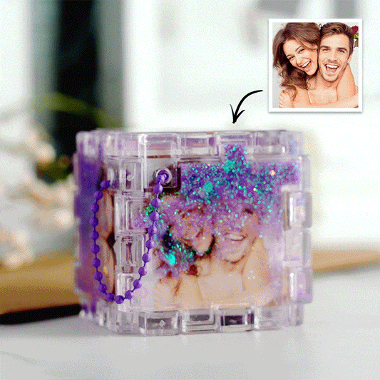Magic Cube Custom Photo Quicksand Cube Keychain Personalized Photos Keychain Funny Gift