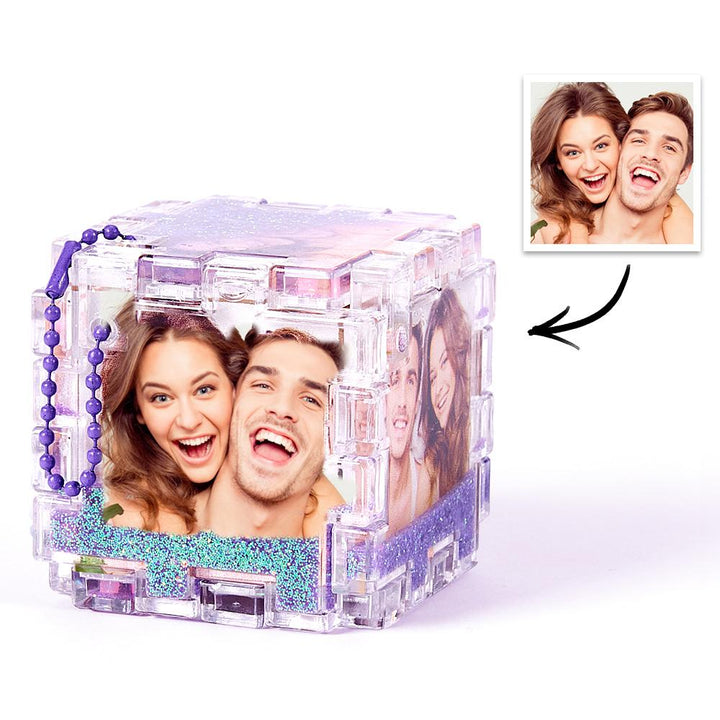Magic Cube Custom Photo Quicksand Cube Keychain Personalized Photos Keychain Funny Gift