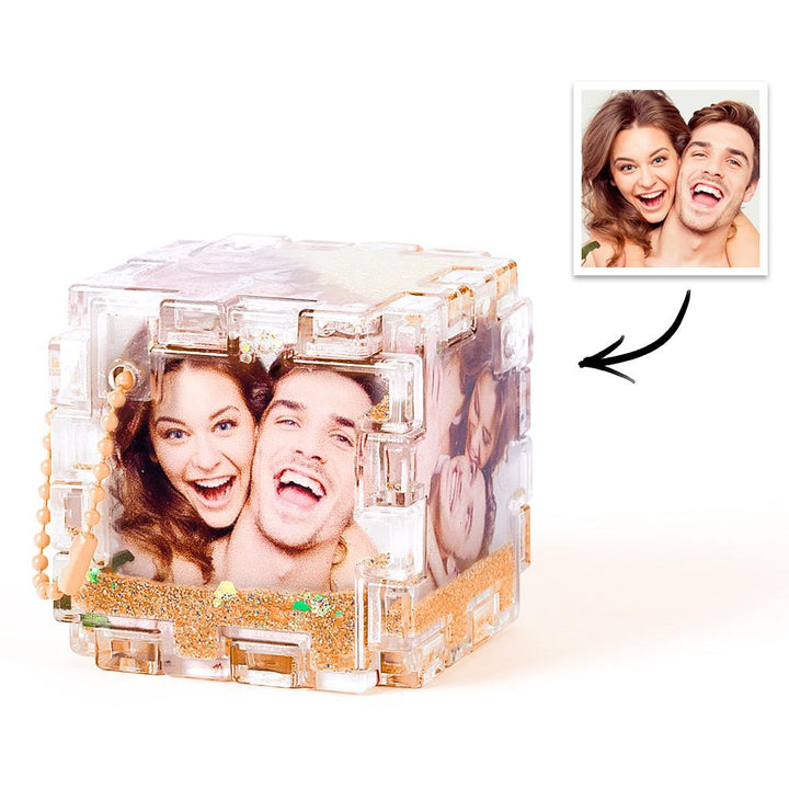 Magic Cube Custom Photo Quicksand Cube Keychain Personalized Photos Keychain Funny Gift