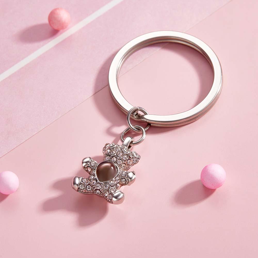 Custom Photo Projection Keychain Cute Bear Personalized Photo Keychain Gift