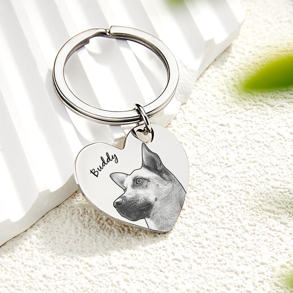 Custom Pet Portrait Heart Keychain Personalized Name