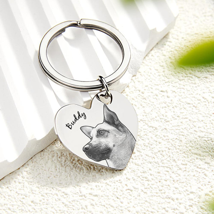 Custom Pet Portrait Heart Keychain Personalized Name