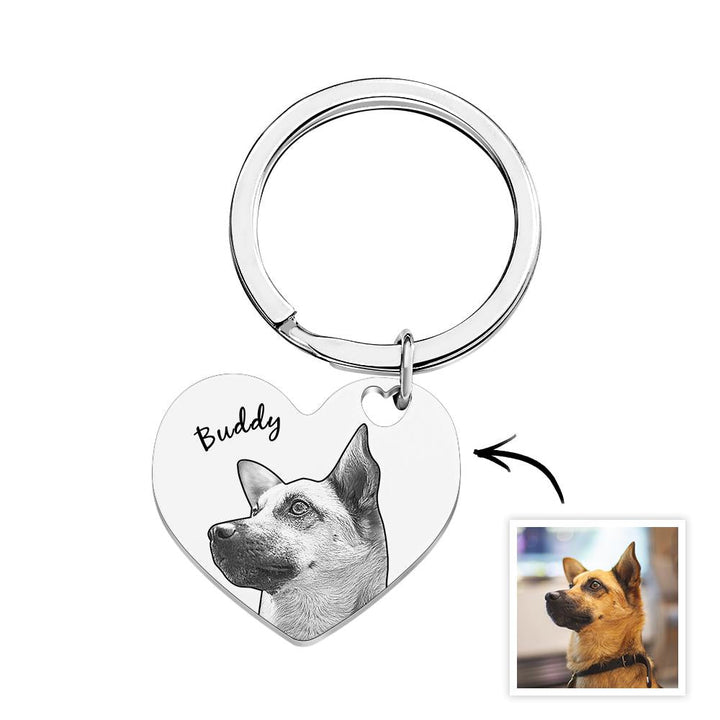 Custom Pet Portrait Heart Keychain Personalized Name