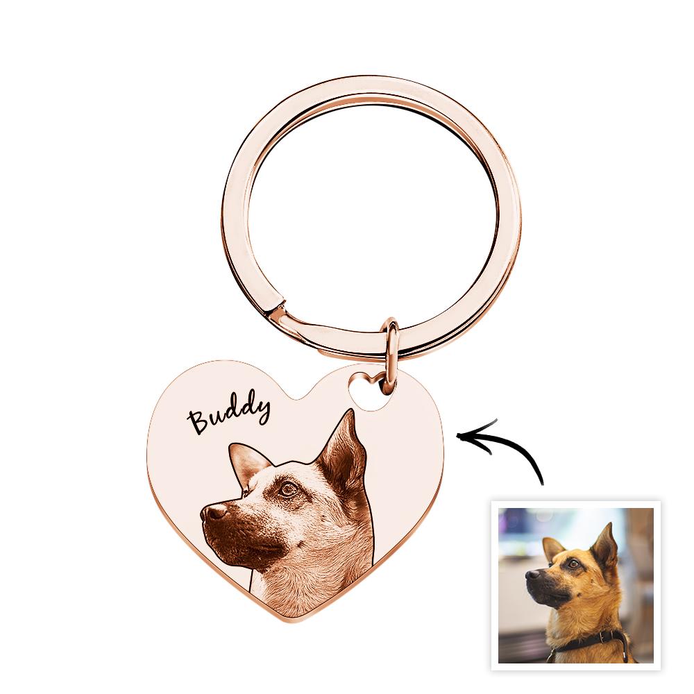 Custom Pet Portrait Heart Keychain Personalized Name