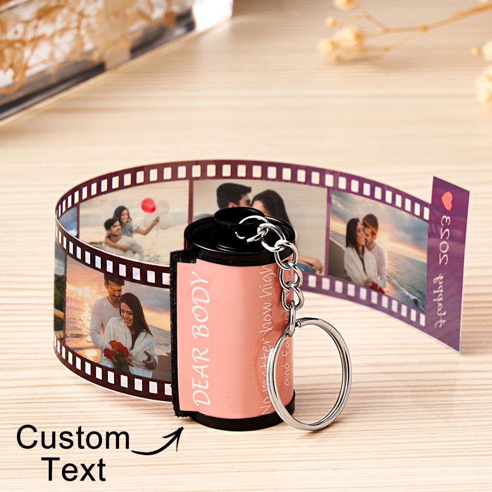 Custom Photo & Text Colorful Roll Film Keychain Camera Keychain with Wood Box Meaningful Gifts For Couples