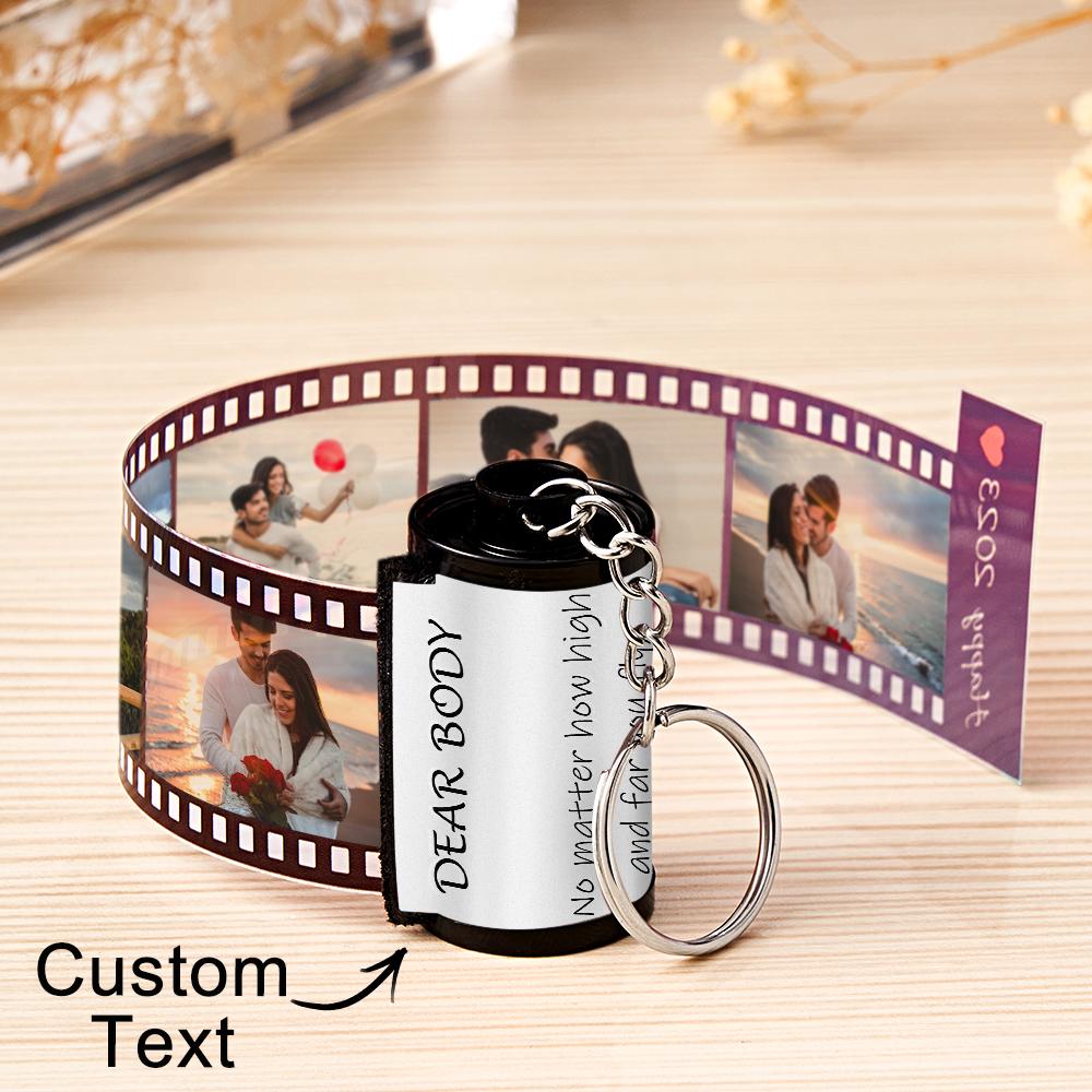 Custom Photo & Text Colorful Roll Film Keychain Camera Keychain with Wood Box Meaningful Gifts For Couples