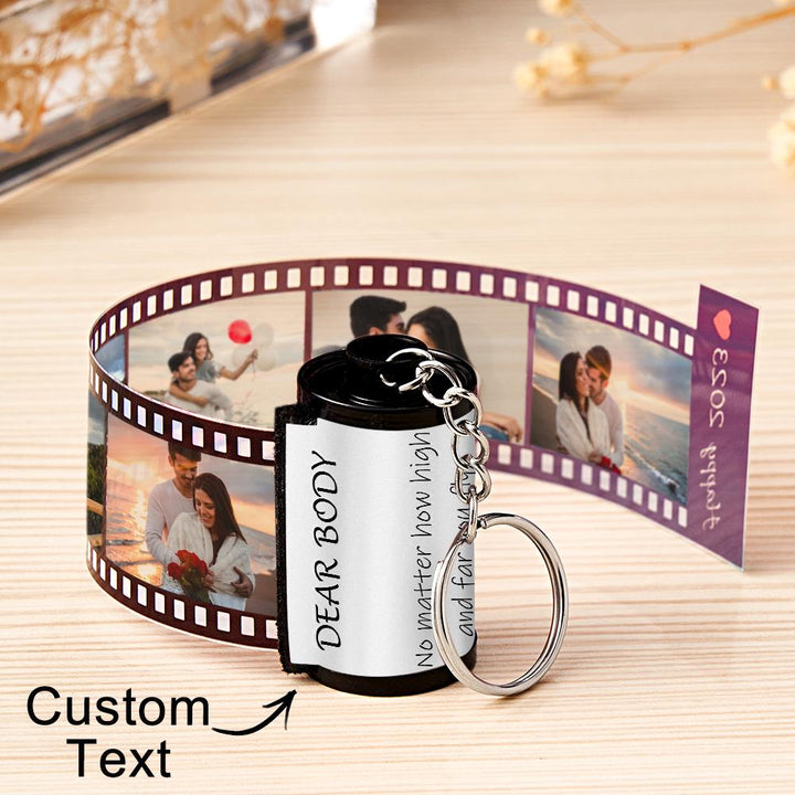 Custom Photo & Text Colorful Roll Film Keychain Camera Keychain with Wood Box Meaningful Gifts For Couples