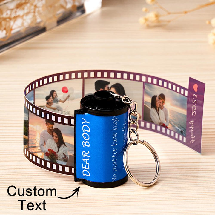 Custom Photo & Text Colorful Roll Film Keychain Camera Keychain with Wood Box Meaningful Gifts For Couples
