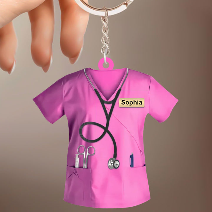 Custom Nurse Uniform Keychain Acrylic Keychain With Text Unique Gift For Nurse