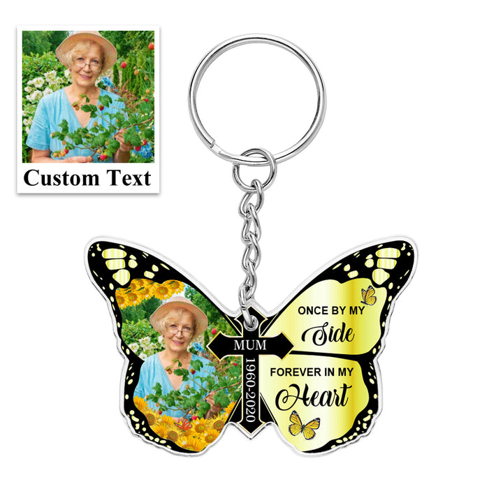 Personalized Butterfly Keychain Once By My Side Forever In My Heart Cross Keychain Memorial Gift