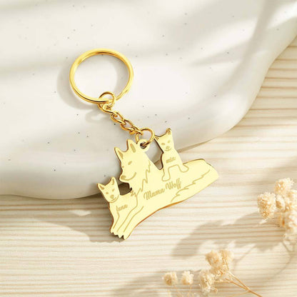 Personalized Wolf Keychain with Engraved Family Names Gift for Family