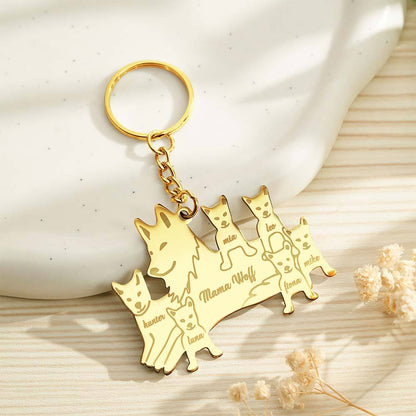 Personalized Wolf Keychain with Engraved Family Names Gift for Family