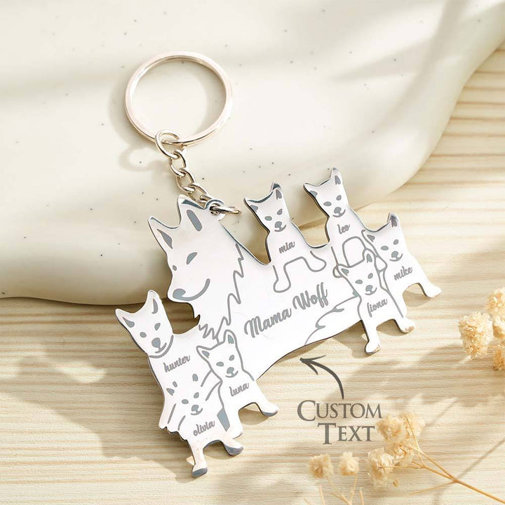 Personalized Wolf Keychain with Engraved Family Names Gift for Family