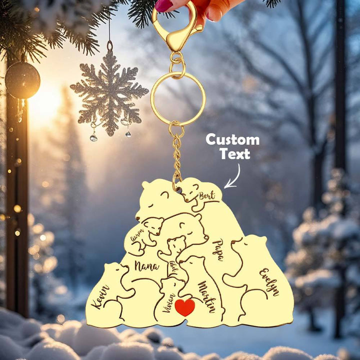 Personalized Engraved Papa Mama Bear Keychain Family Keepsake Gift for Dad Mom