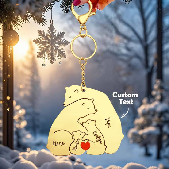 Personalized Engraved Papa Mama Bear Keychain Family Keepsake Gift for Dad Mom