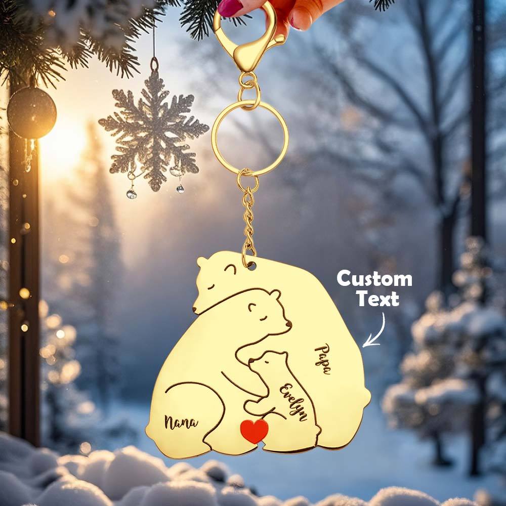 Personalized Engraved Papa Mama Bear Keychain Family Keepsake Gift for Dad Mom